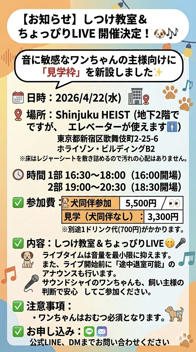 TikTokフォロワー限定　4月22日(水)『しつけ教室&ちょっぴりLIVE』開催！！